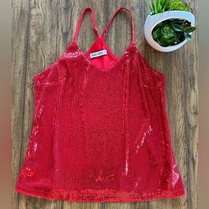 Holiday Red Sequined Tank Top Sz Med